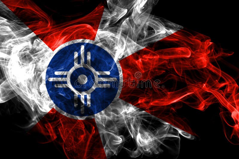 Wichita miasta dymu flaga, Kansas stan, Stany Zjednoczone Ameryka ilustracja wektor Wichita miasta dymu flaga, Kansas stan, Stany Zjednoczone Ameryka ilustracja wektor