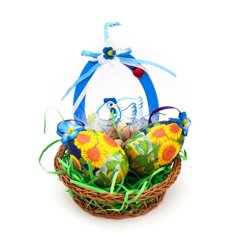 Wicker Basket with Easter Painted Eggs Stock Photo Image of festive