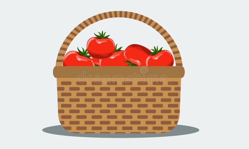 Download Wicker Basket With Fresh Tomatoes. Illustrated Vector ...