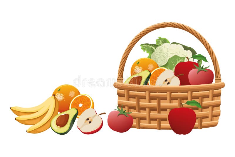 Wicker Basket with Fruit and Vegetables Stock Vector - Illustration of  basket, natural: 145453641