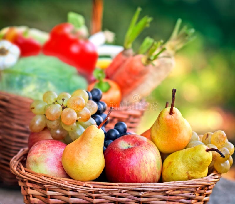 Wicker basket with fruits