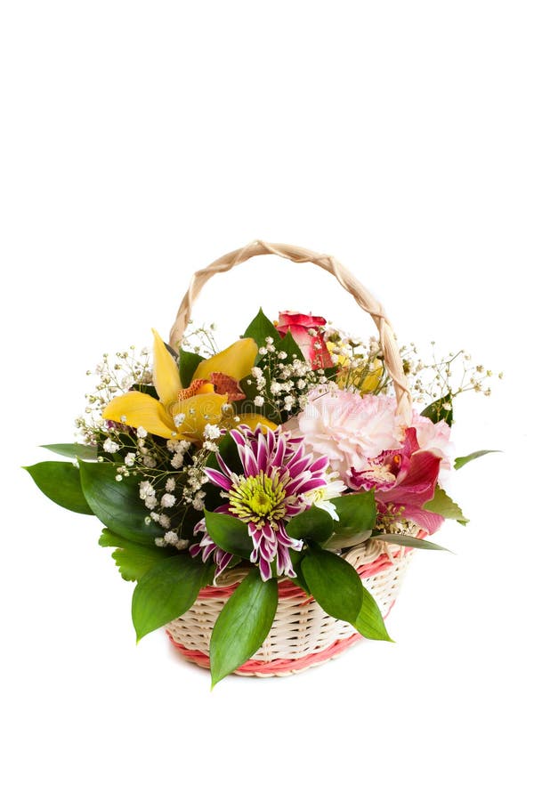 A Wicker Basket of Mixed Flowers Stock Image Image of blossom