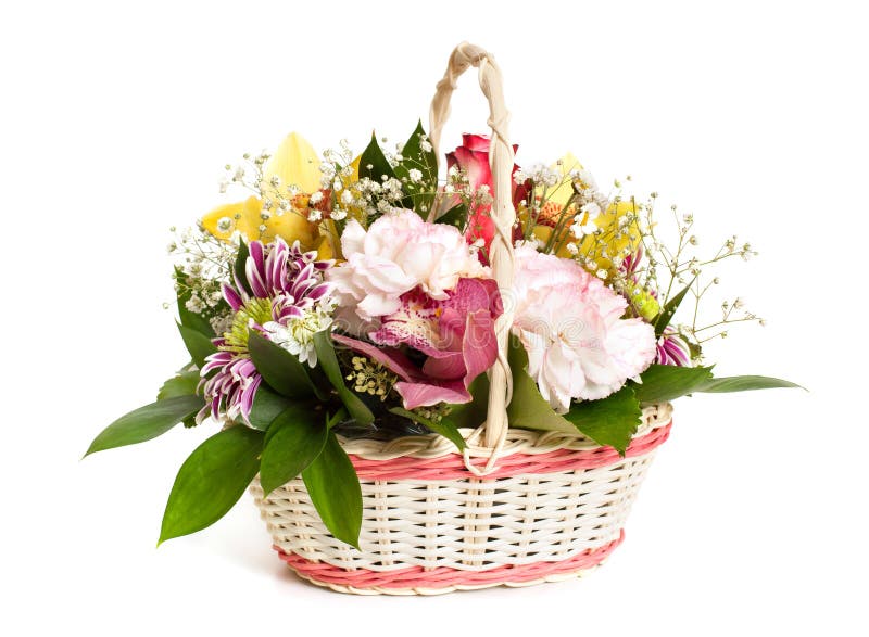 A Wicker Basket of Mixed Flowers Stock Photo Image of celebration