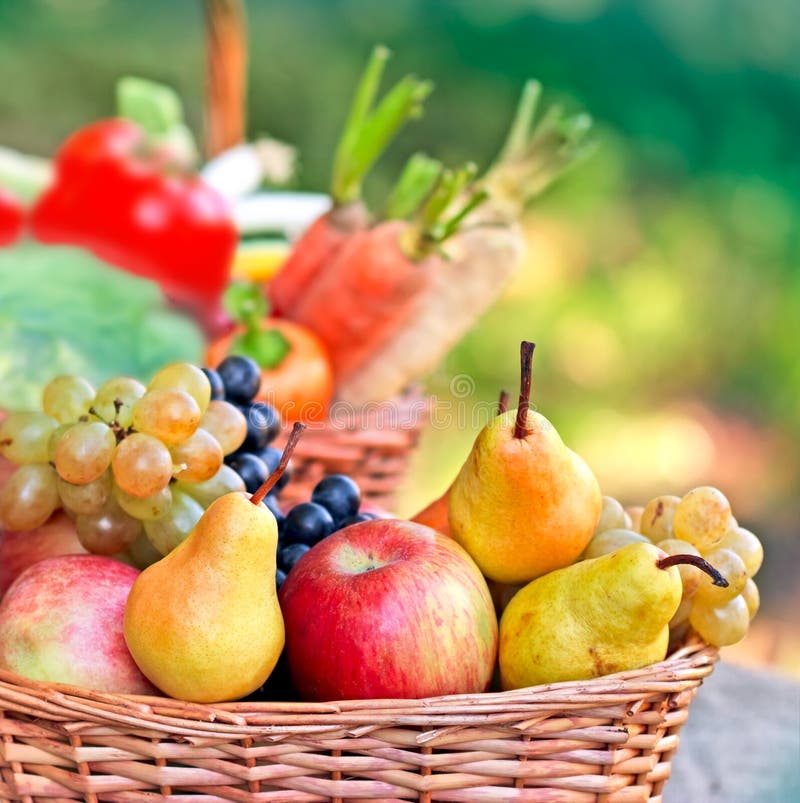 Wicker basket with organic fruits