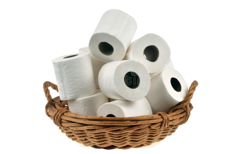 wicker basket toilet paper rolls close up white background toilet paper piled up basket close up white background 170187665