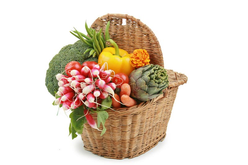 Wicker Basket of Vegetables Stock Photo Image of basket, white 10144196