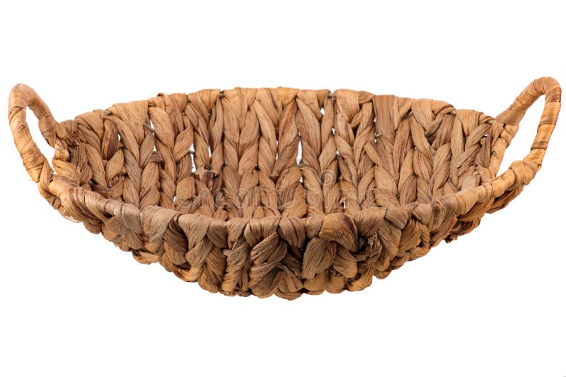 Wicker Cane Fruit Basket on White Isolated Background Stock Photo