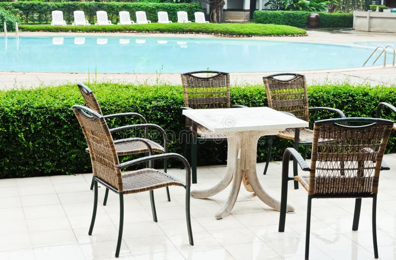 Wicker Chair beside the Pool Stock Photo Image of plant, grass 22009914