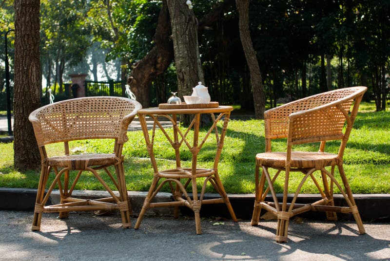 Wicker Chairs and Table with Tea Set Stock Image Image of fresh