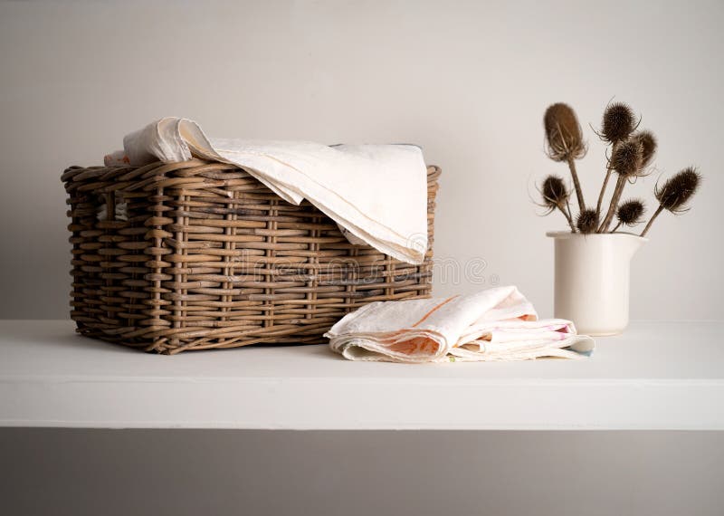 Wicker Linen basket on a shelf