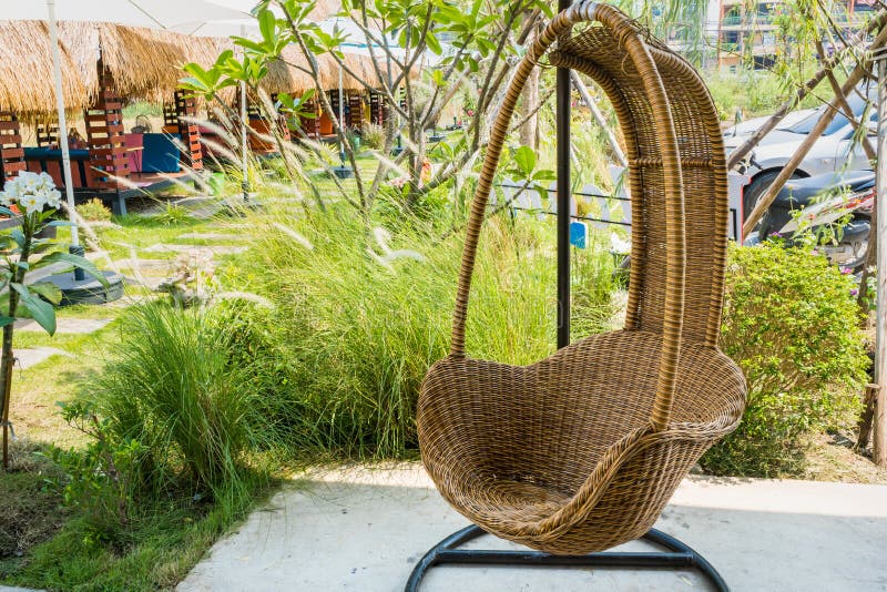 Wicker Rattan Hanging Chair in Loft Cafe Stock Image Image of white