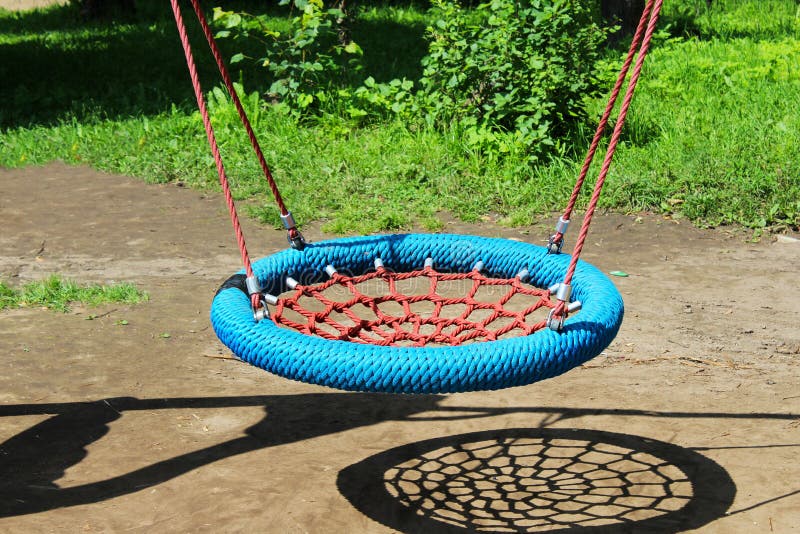 Wicker Round Swing in the Park, Handmade Stock Photo Image of