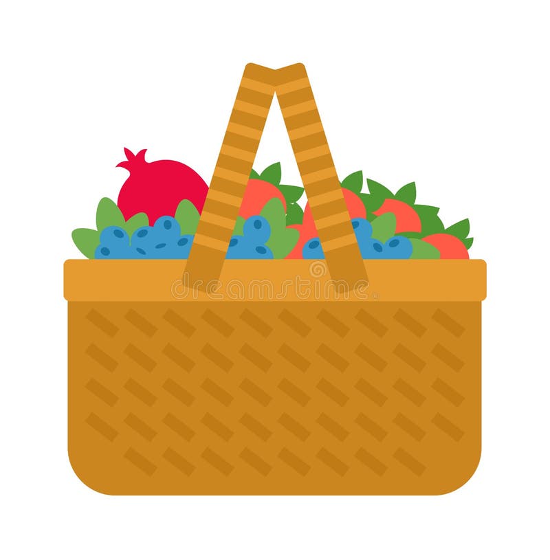 Wicker and Willow Picnic Basket Stock Vector Illustration of apple