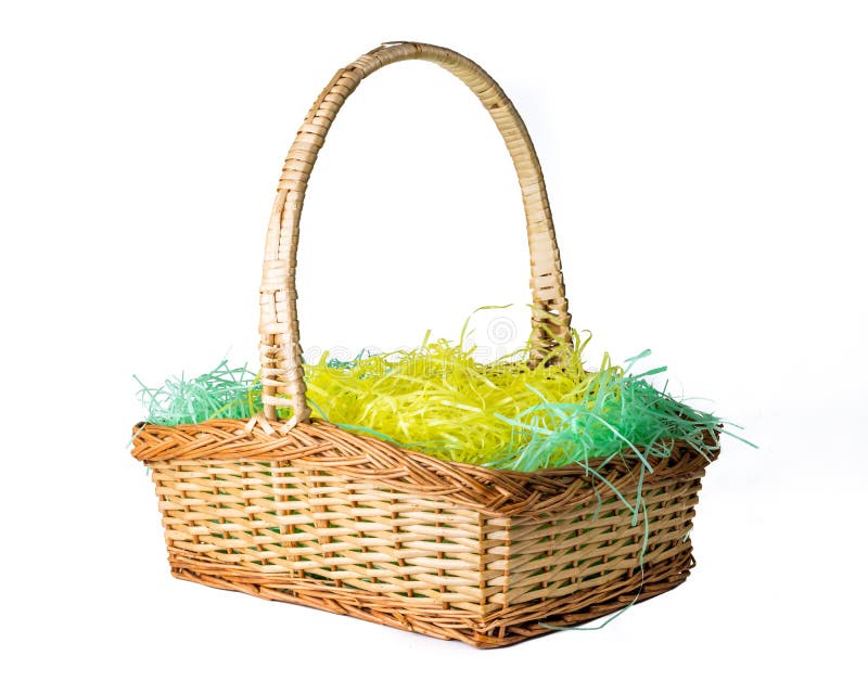 Wicker Easter Basket on a White Background. Stock Image Image of