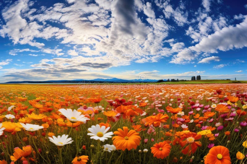 Wide angle of a colorful flower field in spring royalty free illustration