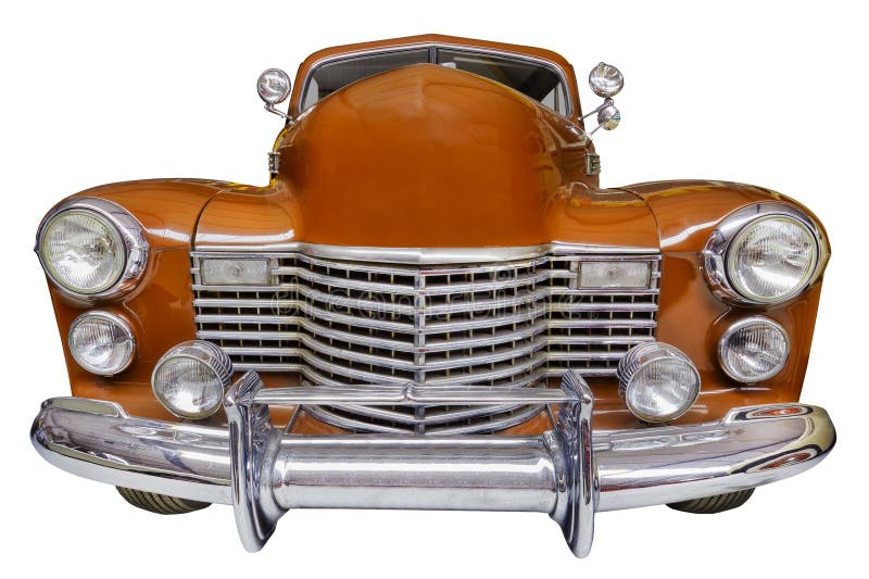 Wide angle front view of a vintage brown luxury classic car royalty free stock photos