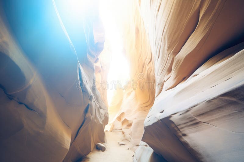 Wide angle of a narrow slot canyon with light beam vector illustration