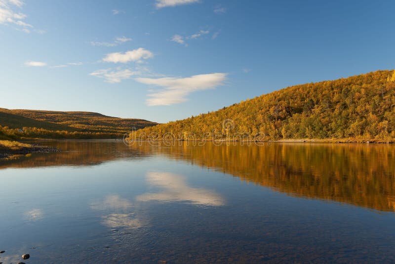 Wide angle photo of the river Tana stock images