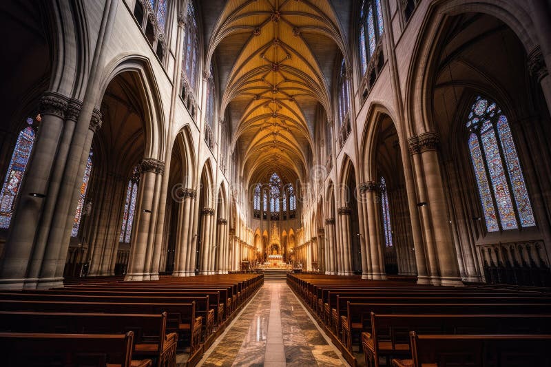 Wide angle shot of nave and gothic architecture royalty free illustration