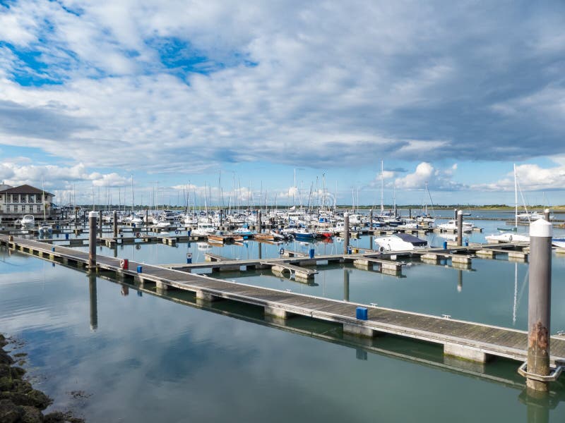 Wide angle shot over Malahide harbor in County Dublin, Ireland stock photo
