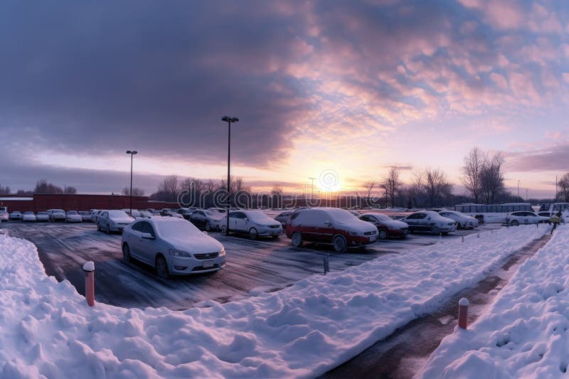 Wide angle shot of a snow-filled parking lot vector illustration