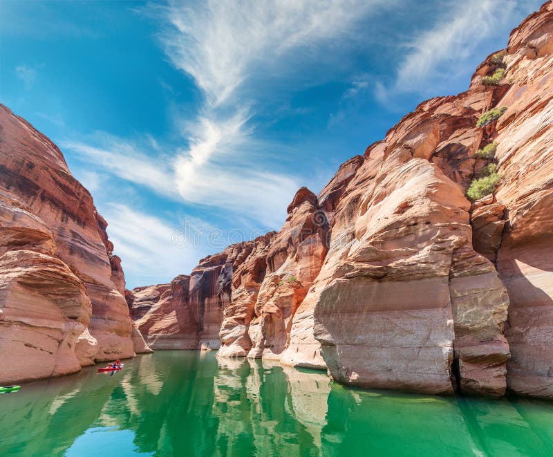 Wide angle sunset view of Antelope Canyon in Lake Powell, Arizona