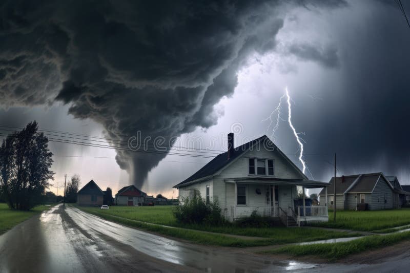 Wide angle of tornado with dramatic storm clouds overhead royalty free illustration