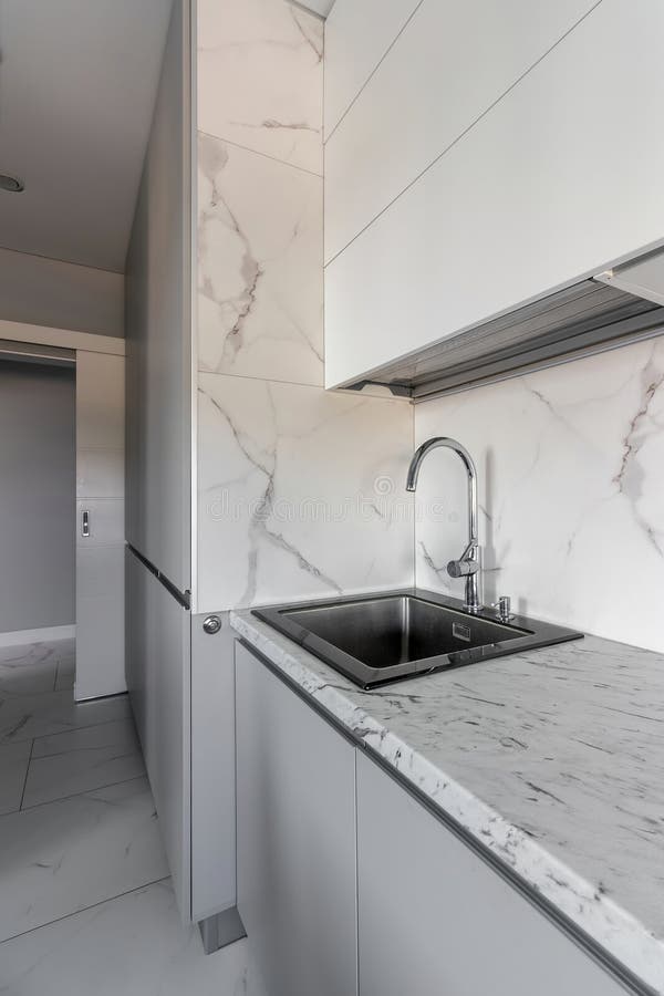 A Wide Angle View of Contemporary Modern Kitchen Idea Design Stock