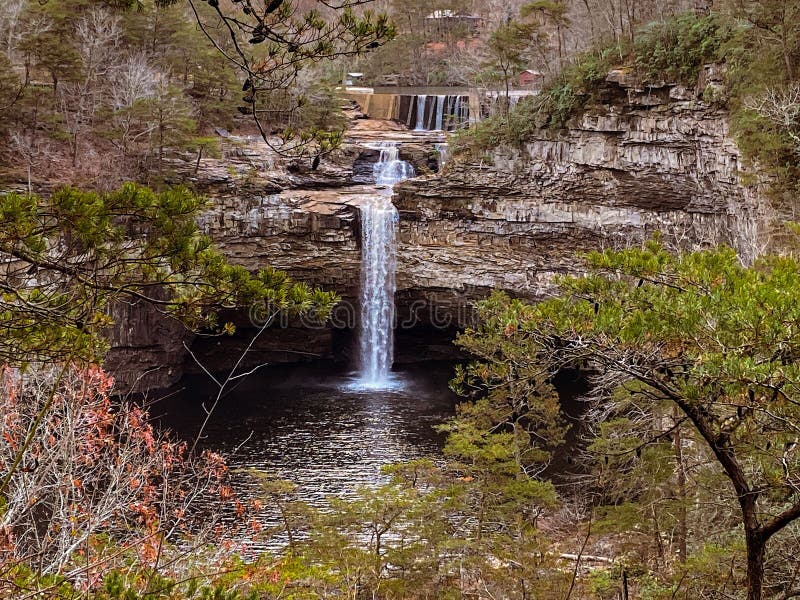 Wide-angle view of Desoto falls in Alabama. royalty free stock image