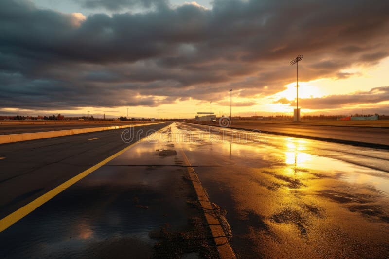 Wide angle view of empty drag racing strip royalty free illustration