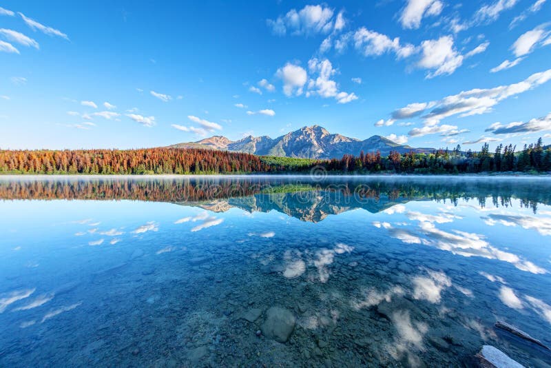 Wide Angle View of Patricia Lake in Jasper National Park