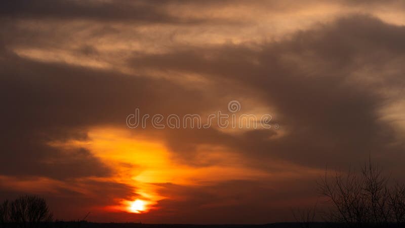 Wide dramatic sunset sky with clouds stock image