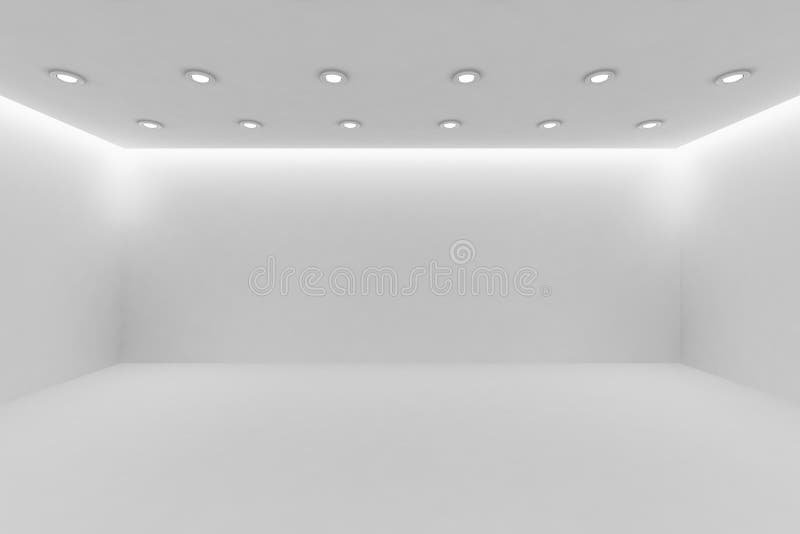 Wide empty white room with small round ceiling lamps vector illustration