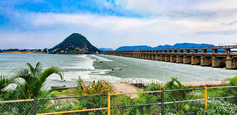 Wide Image of Prakasam Barrage Across the River Krishna in Vijayawada ...