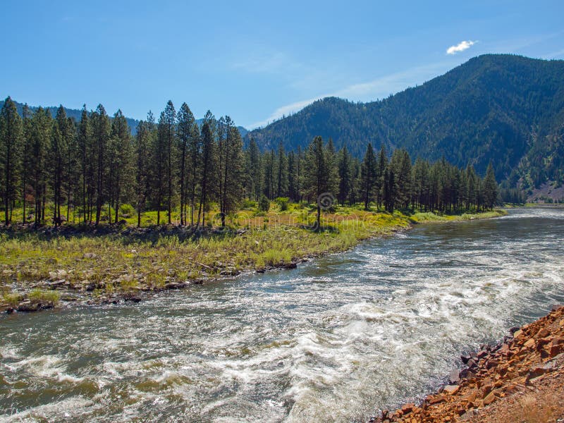 Wide Mountain River Cuts a Valley Clark Fork River Stock Image