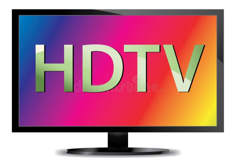 Vector illustration of a high definition TV with a colorful rainbow background. Lcd tv vector vectors