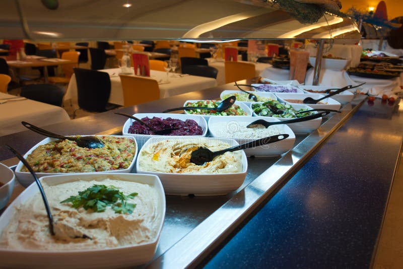 Wide Selection of Fresh Salads at a Buffet Bar Stock Photo Image of