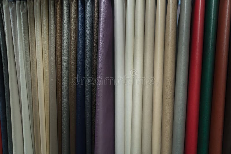 A Wide Selection of Leather Fabrics in the Store. Stock Image Image