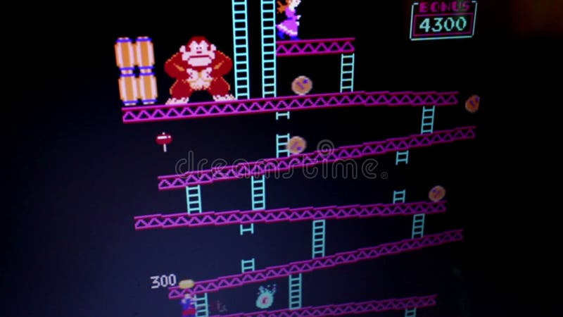 Wide Shot Donkey Kong Retro Arcade Vintage Videogame During Game Play From Stock Video Video Of Classic Damsel