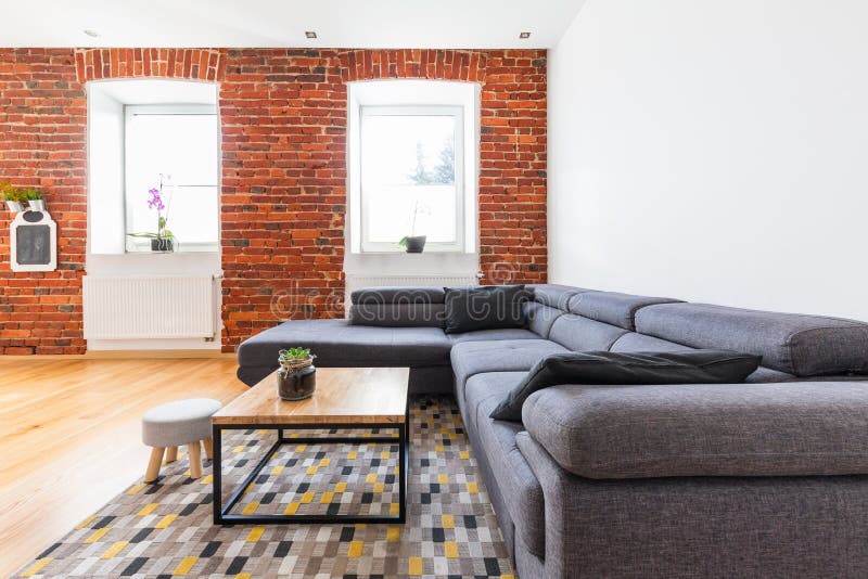 Wide Sofa in Modern Living Room Stock Photo Image of fashionable