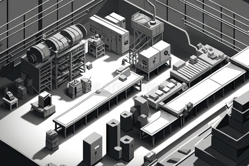 Wide with Conveyor Belt, Workstations and Machine in