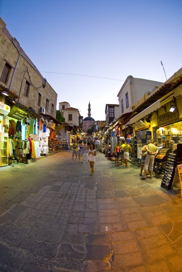 Wideangle Rhodes street editorial stock photo. Image of popular 10900298