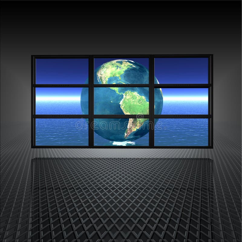 Video wall with earth on the screens in 3d. Video wall with earth on the screens in 3d