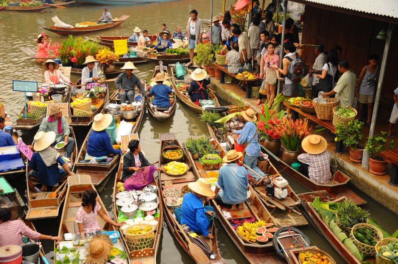 Widok Amphawa Spławowy rynek, Tajlandia