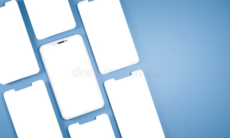 Widok górny pustych ekranów smartfonów 3d renderowanych na niebiesko ilustracja wektor