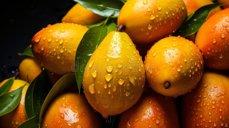 Widok górny sterty świeżych mango z plamami wody zdrowe tło żywności ilustracji