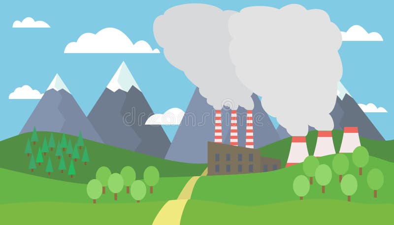 Widok halny krajobraz z fabryką ilustracja wektor Widok halny krajobraz z fabryką ilustracja wektor