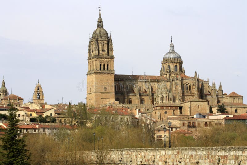 Widok historyczny miasto Salamanca z Nową katedrą zdjęcie royalty free Widok historyczny miasto Salamanca z Nową katedrą zdjęcie royalty free