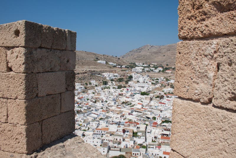 Widok lindos miasto obraz stock Widok lindos miasto obraz stock