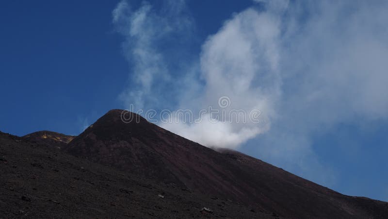 A panoramic view of Mt. Etna 3 weeks before the erruption of 2023. white smoke probably from the crator is visible. A panoramic view of Mt. Etna 3 weeks before the erruption of 2023. white smoke probably from the crator is visible.